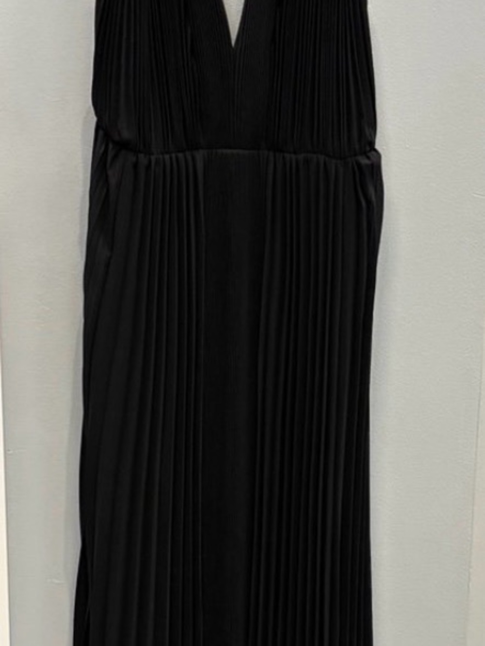 Halston Heritage Black Pleated V-Neck Maxi Dress
